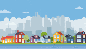 Suburban village flat design cityscape banner vector illustration