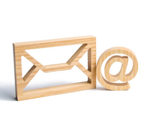 A picture of an envelope and and email symbol