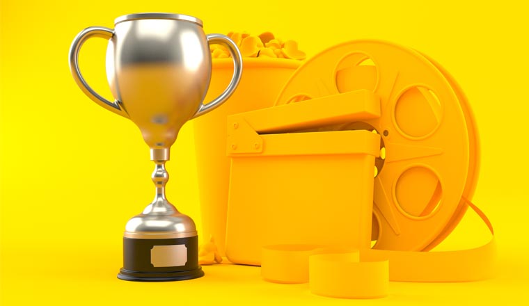 Cinema background in yellow with trophy