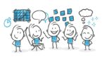 An illustration of five people collaborating