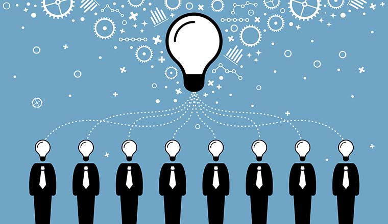 Business people combining their ideas, minds, and thoughts to create a bigger and better idea