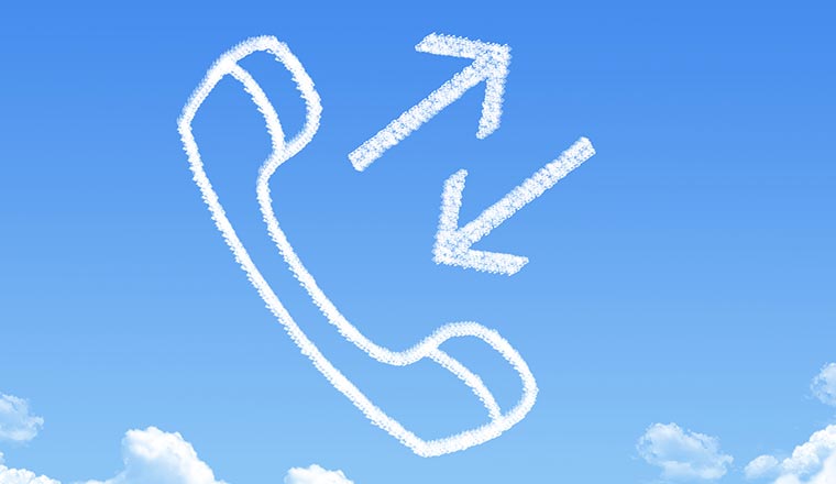 A phone shaped cloud with incoming and outgoing arrows