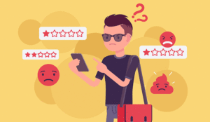 Illustration of unhappy customer leaving negative reviews