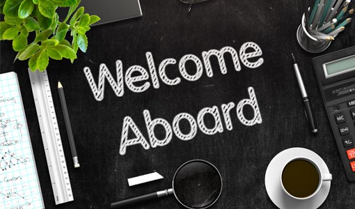 Welcome Aboard - Text on Black Chalkboard