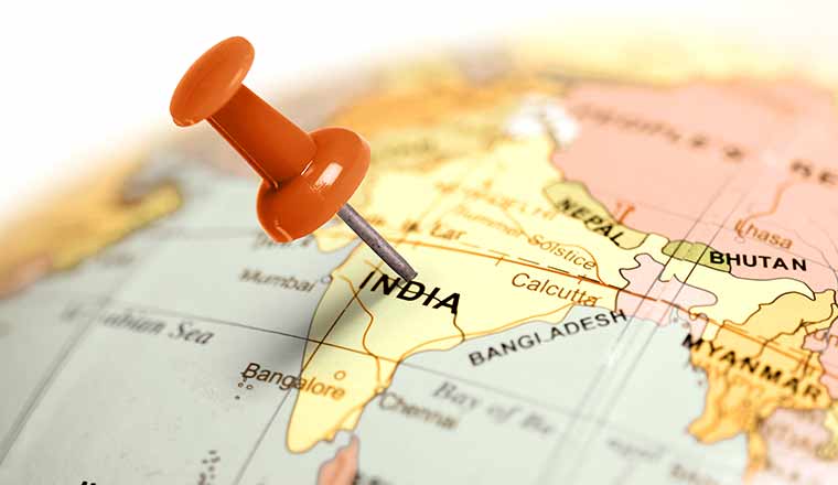 Location India. Red pin on the map