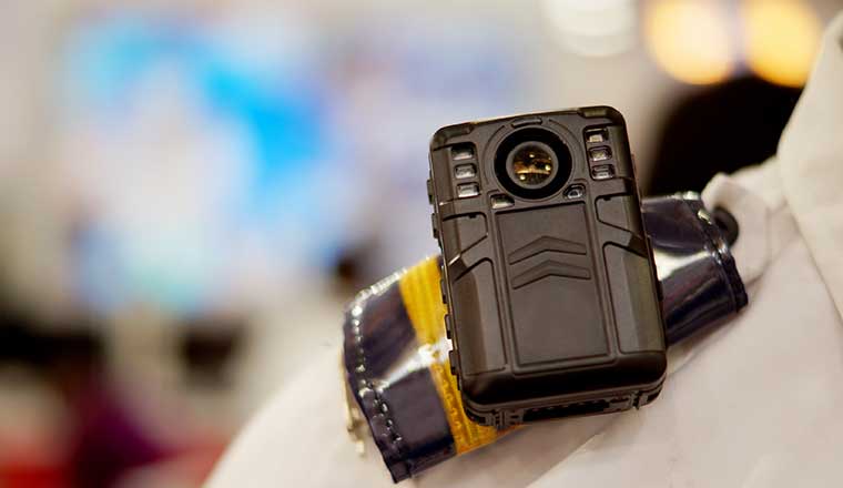 A picture of a body worn camera to capture photos and video during law and order situations by police officers