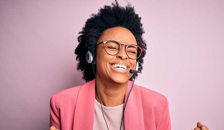 Call centre operator celebrating