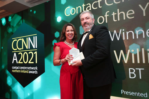 Contact Centre Manager of the Year Fiona Williamson, BT presented by John Nesbitt, Jabra