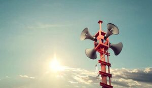 Public announcement speaker on sky background