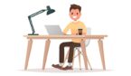 Illustration of person working at desk at home