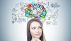 A picture of a person thinking with a colourful brain with cogs and other diagrams above their head