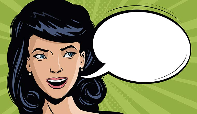 A vector illustration of a person with a speech bubble
