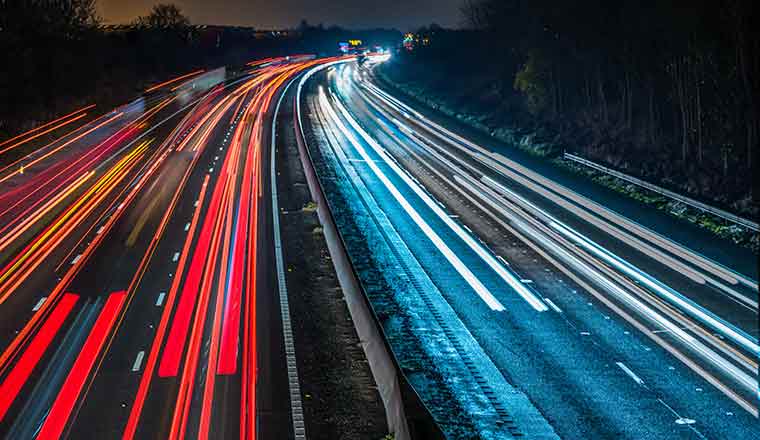 Night View of UK Motorway Highway