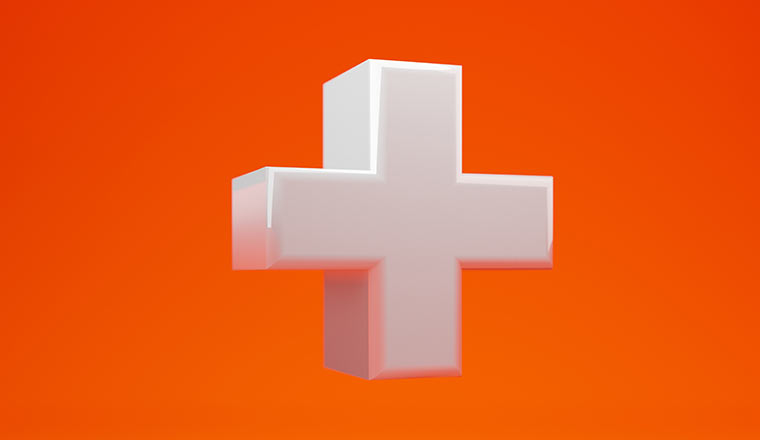 3d plus symbol on orange background