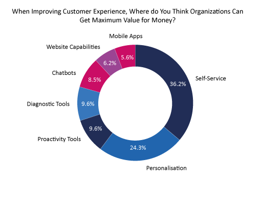 2021 Survey Graph When Improving Customer Experience, Where do You Think Organizations Can Get Maximum Value for Money?