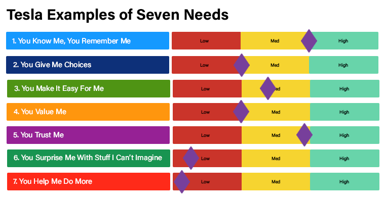Tesla Examples of Seven Needs