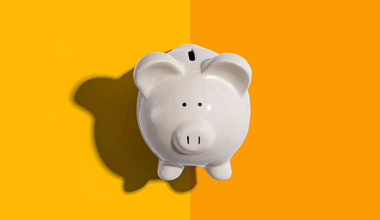 Banking concept with piggy bank on coloured background