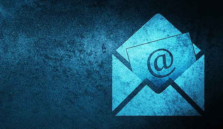 Email icon and envelope on blue background