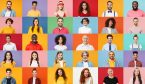 Collage of people with coloured background