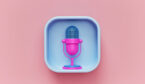 Recording concept with retro microphone icon.