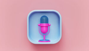 Recording concept with retro microphone icon.