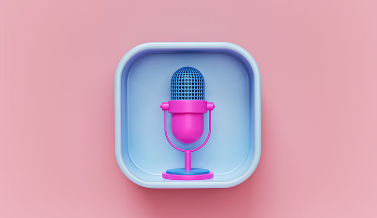 Recording concept with retro microphone icon.