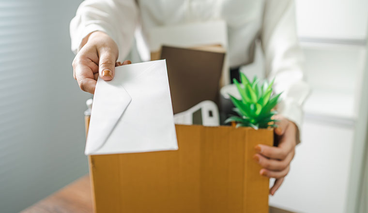 Employee resigning with box of items