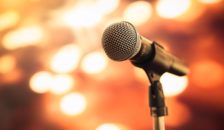 A microphone on stand for speaker speech presentation