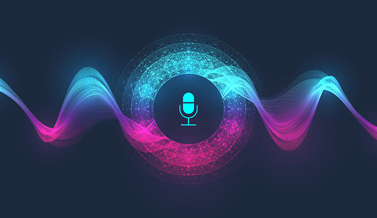Voice concept with microphone and sound wave