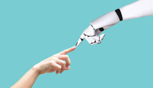 Human hand and robot hand system outreach concept