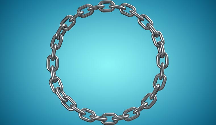 A shiny metallic circular chain