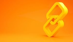 Yellow Chain link icon isolated on orange background.