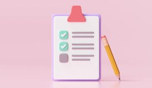 White clipboard with checklist on pink background