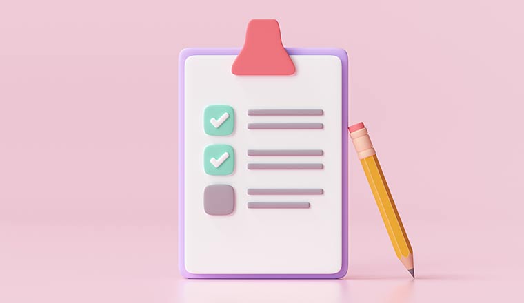 White clipboard with checklist on pink background