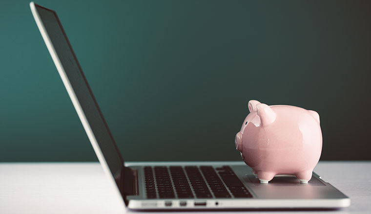 Piggy Bank With Laptop