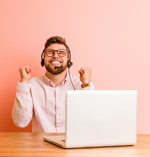 Call Centre worker feeling happy and successful
