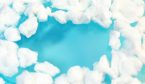 White cotton fake clouds on a pastel blue background