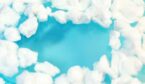 White cotton fake clouds on a pastel blue background