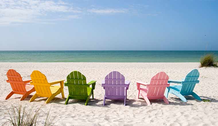 coloured deck chairs