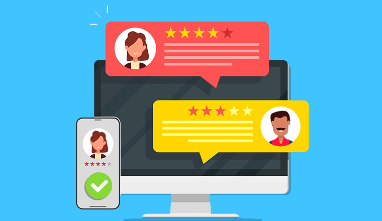 Computer with customer review rating messages vector illustration