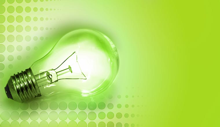 Lightbulb onn green background insight concept