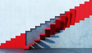 A set of red stairs leading upward