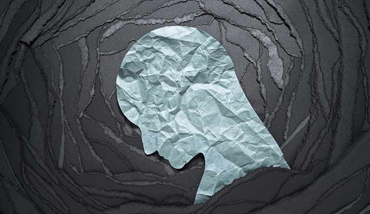Silhouette of depressed and anxiety person head.