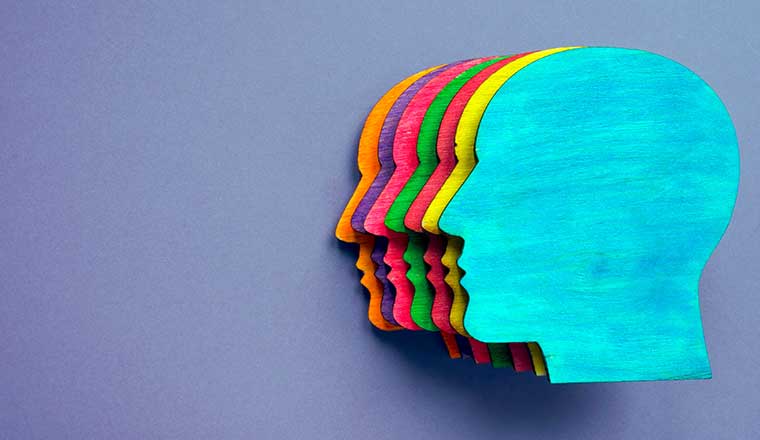 Wooden head with different colors
