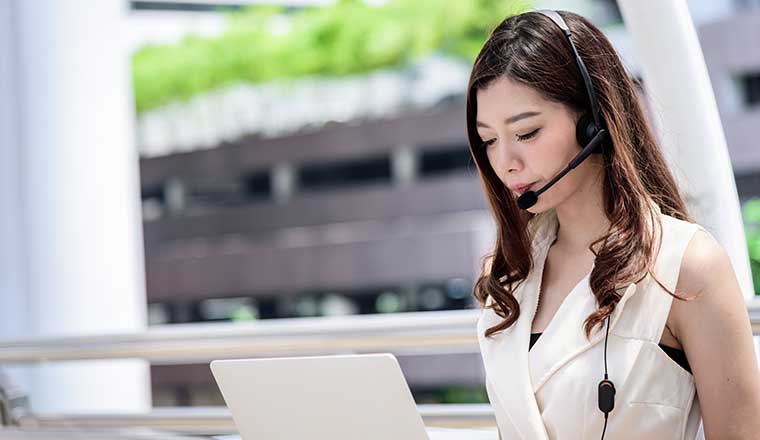 Call centre operator working remotely