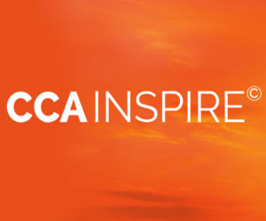 orange box with words CCA Inspire in white