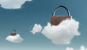 Cloud security concept with padlock on cloud