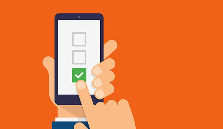 Checkboxes and checkmark on smartphone screen.