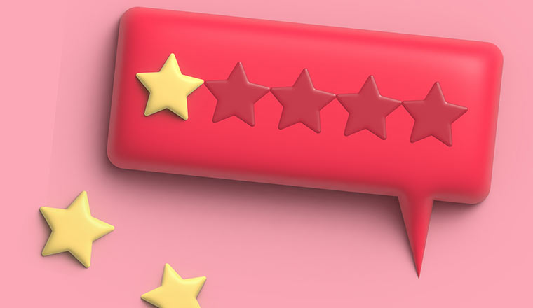 3D illustration of one star review of bad user experience