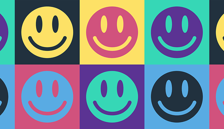 Pop art Smile face icon isolated on color background